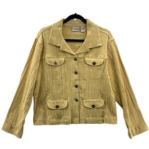 Chico's Women's Jacket Coat Khaki Tan Textured Stretch Collar Pockets M/8 1